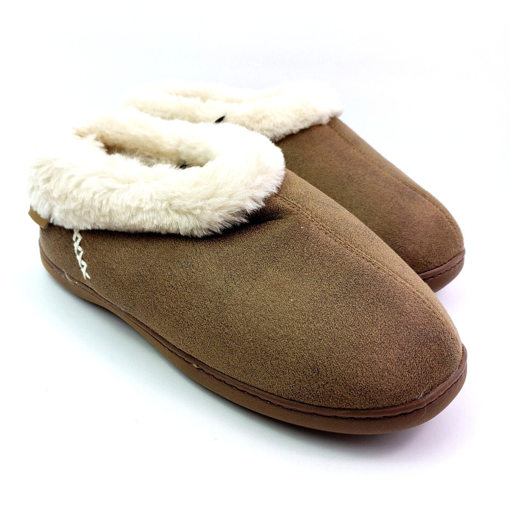 Everfoams Womens Size XL 11-12 Brown Micro Suede Slip On Faux Fur Inside Comfort
